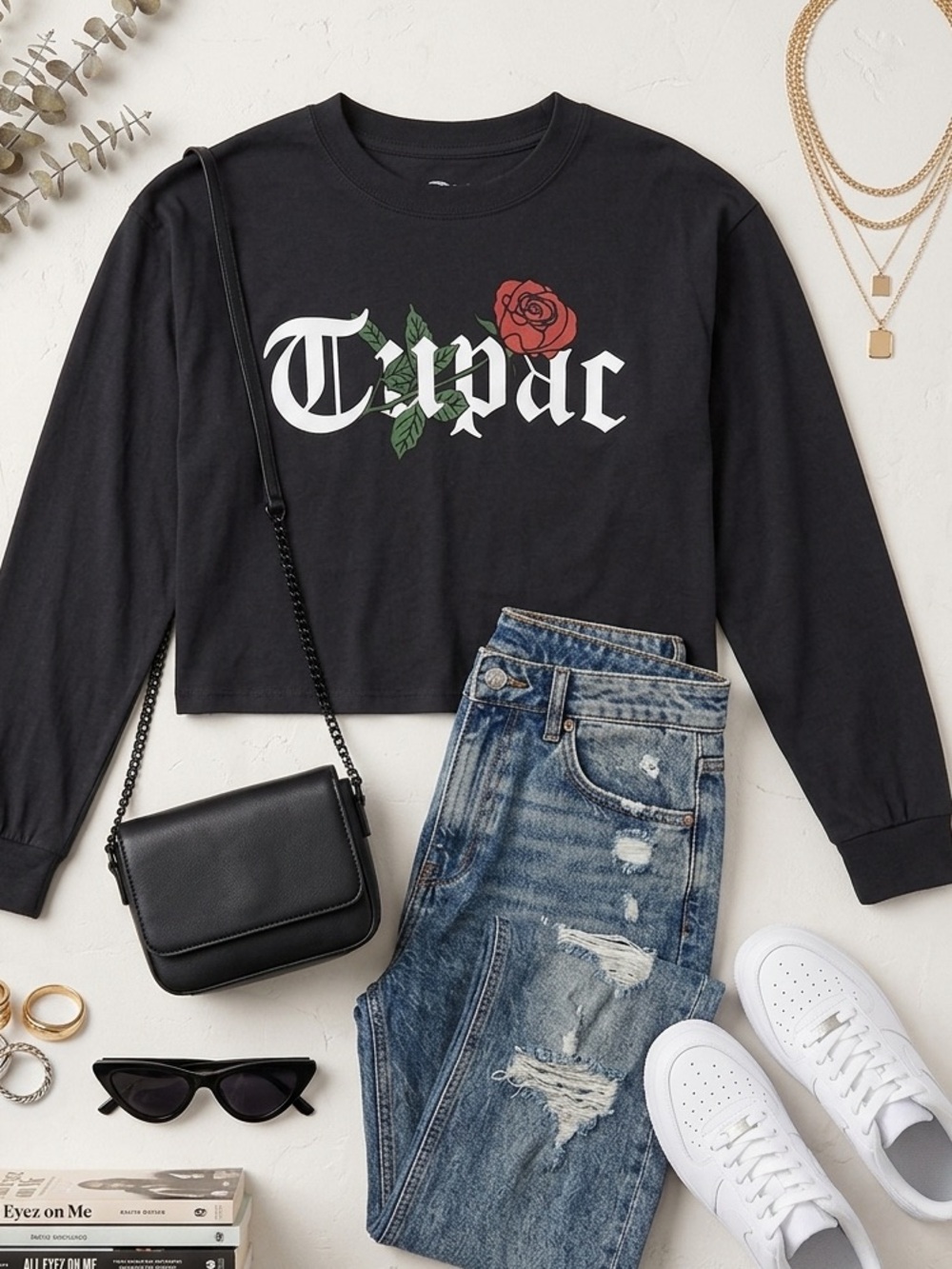 Graphic 2Pac Tupac Rose  Long Sleeve Gap Shirt Streetwear Grunge Boxy teen 18/20